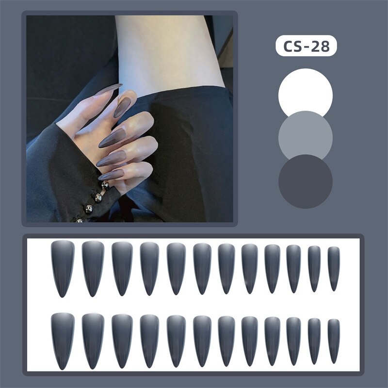 24PCS Khaki Nude Press On False Nails Tips Long Ballerina Pure Color Acrylic Fake Nails Coffin Full Cover Nail With Glue Designs
