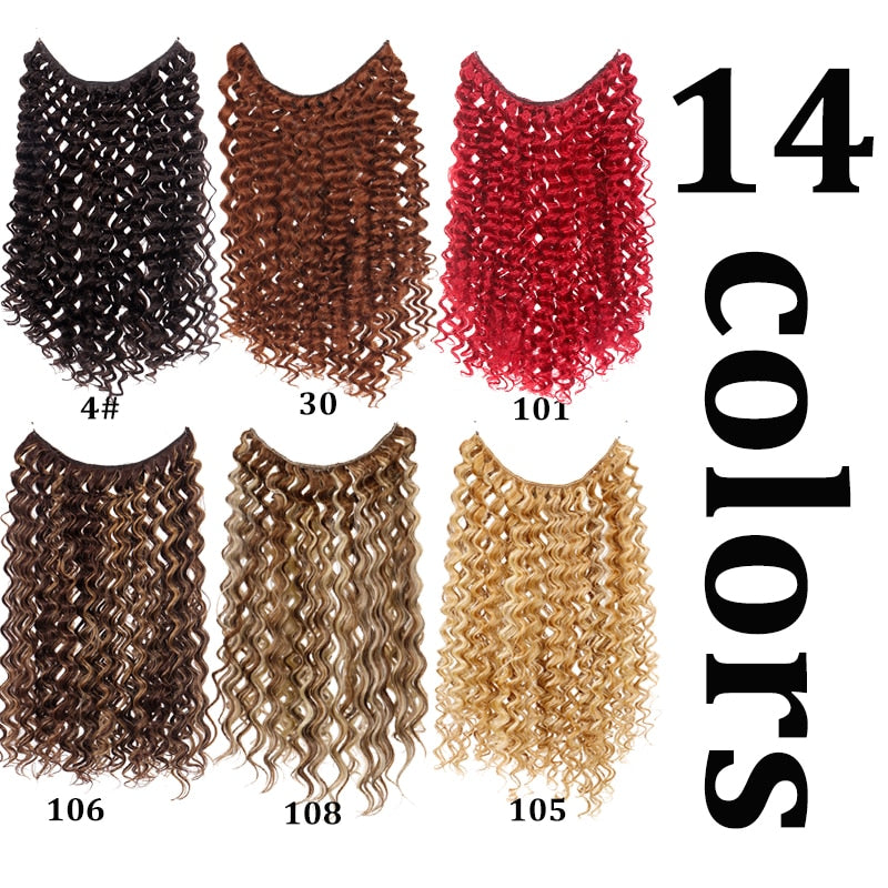 Natural Synthetic Hair Extension Clipless Invisible Hair Extension Ombre Black Curly Long Wig for Women Hair Extensions