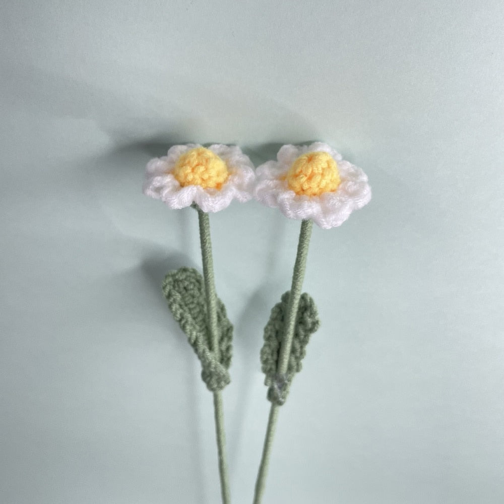 Hand-Knitted Daisy Bouquet Handmade Crochet Fake Flowers Knit Chamomile Flower Finished Decoration Home Decorative