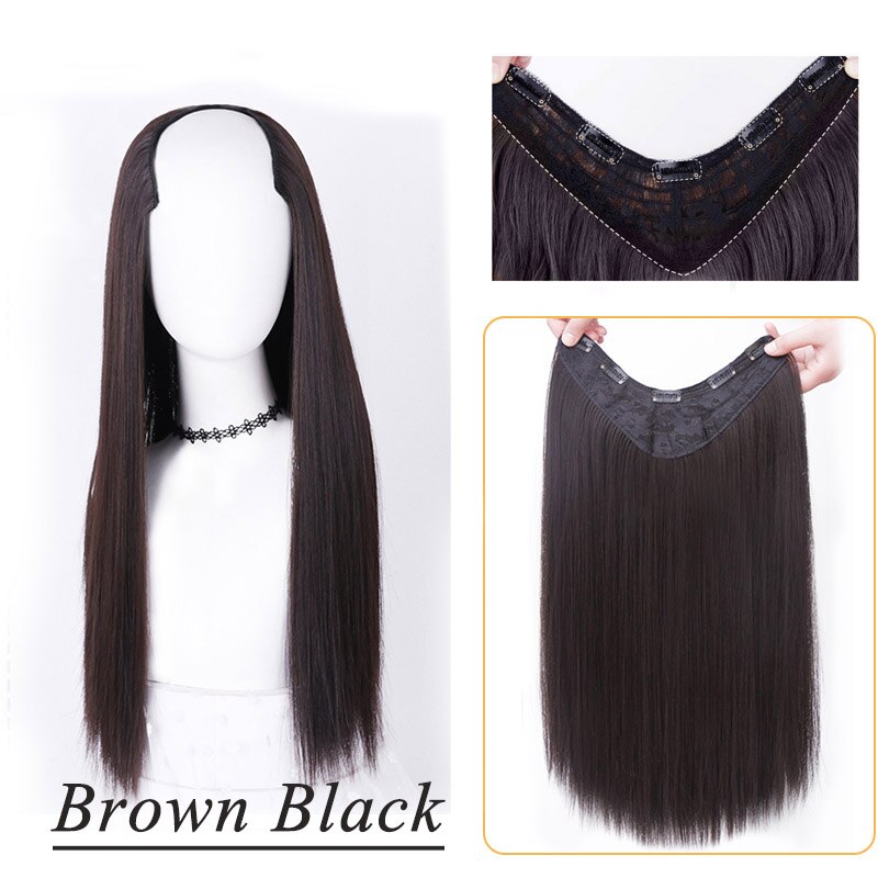 Synthetic Hair Fake Hair Extensions Clip Hairpiece V-Shaped Half Wig Natural Wavy Extension False Strands On Hairpins Women