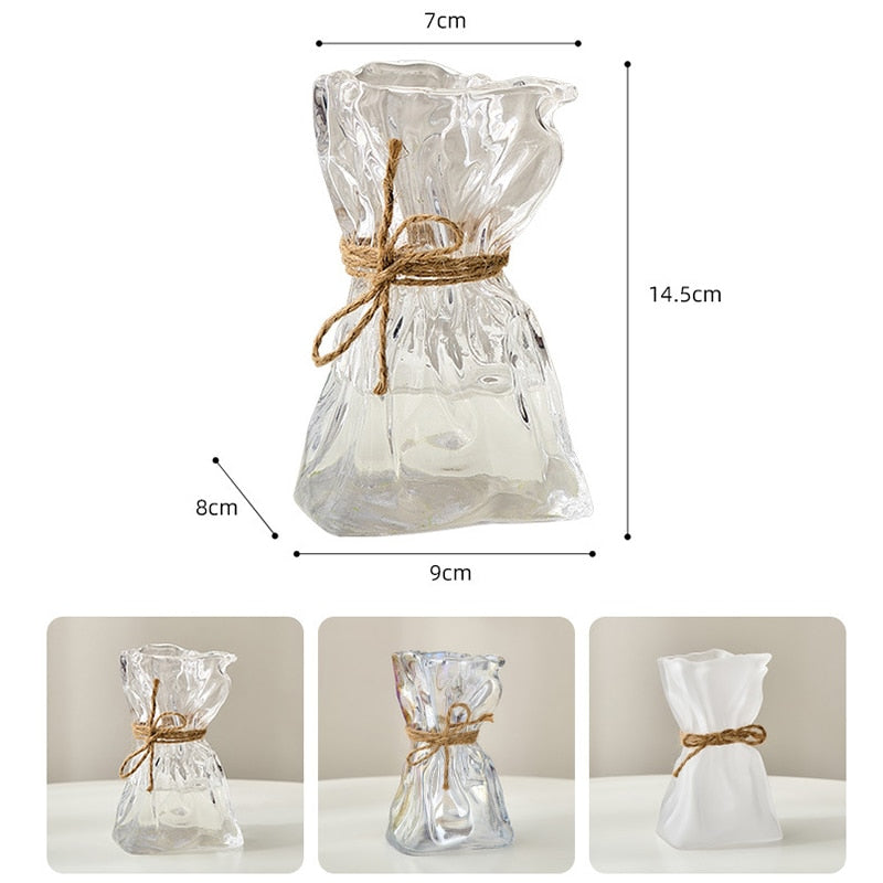 Transparent Glass Flower Vase Home Decoration Accessories Luxury Art Hydroponic Floral Bottle Room Decor