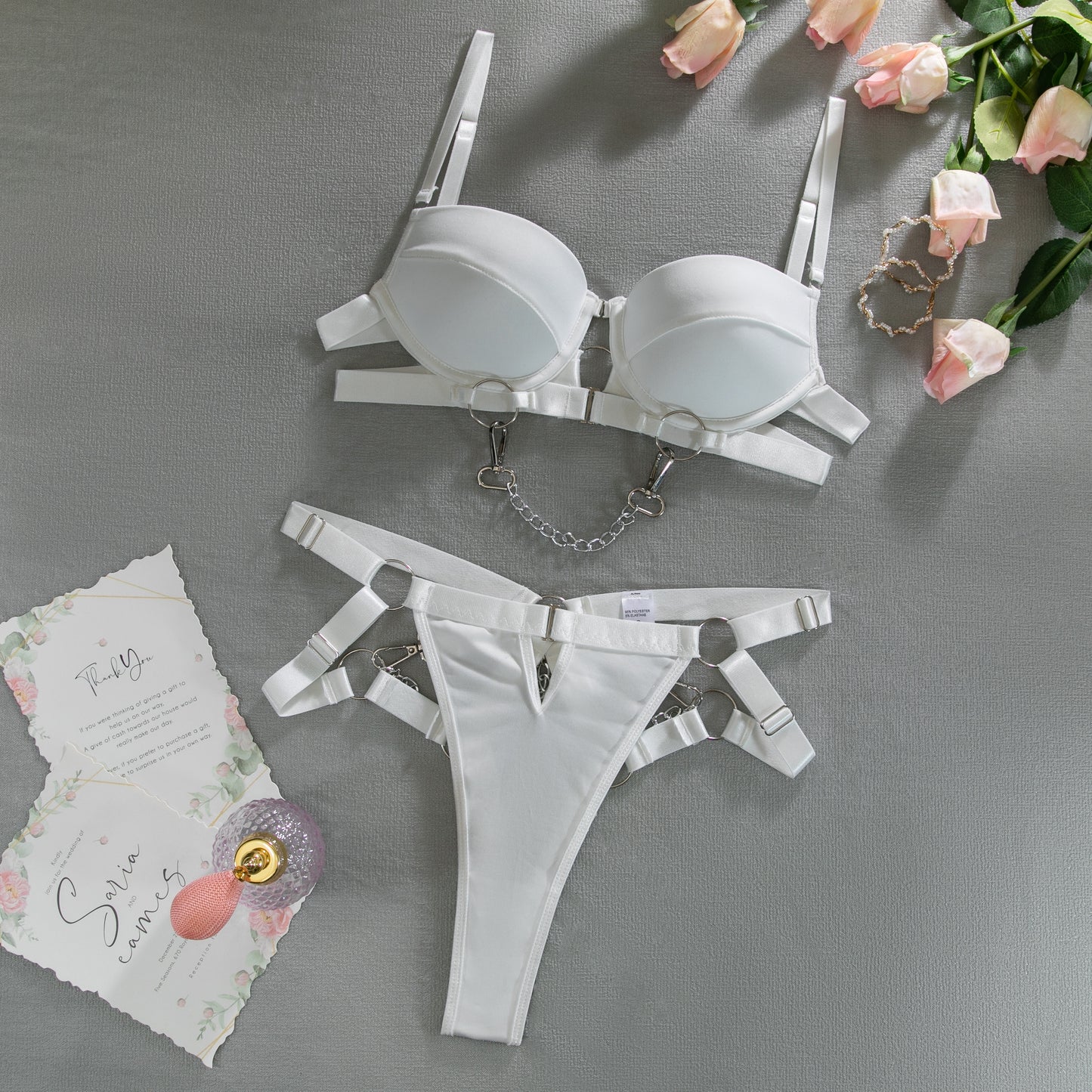 Crotchless Sexy Lingerie Luxury Push Up Bra Fancy Underwear Uncensored Set Women 2 Piece White Intimate Bilizna Outfit