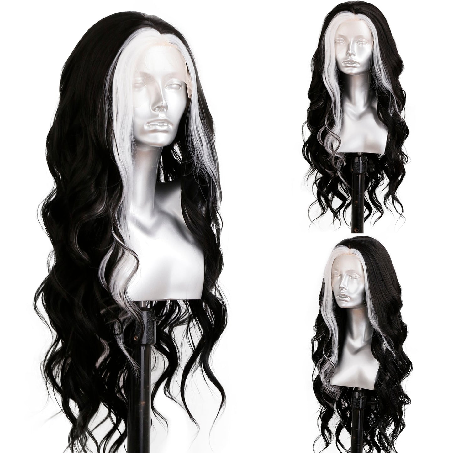 Synthetic Lace Front Wig Highlight Silver Grey Mix Color Wigs Women Daily Use Cosplay Wig