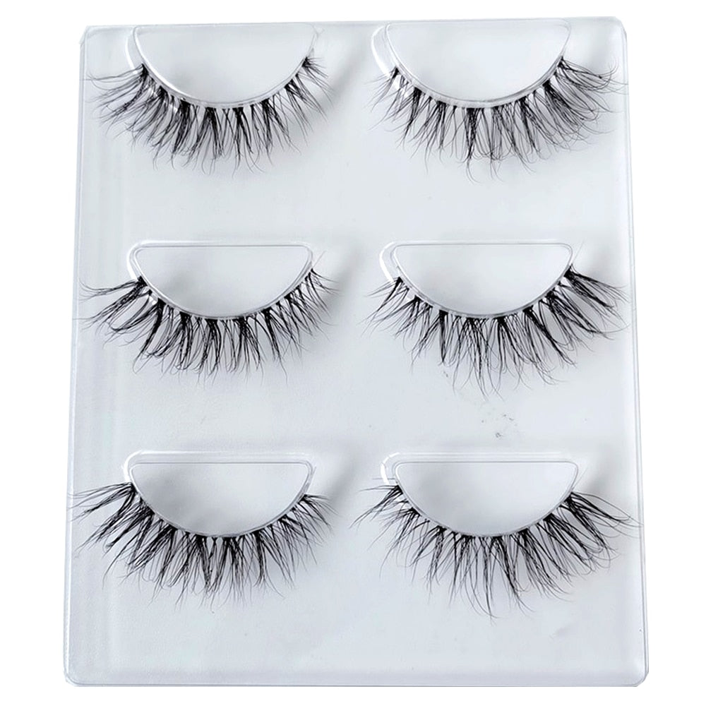 5 pairs short Mink Lashes 3D Mink Eyelashes Invisible Band Natural Black Mink False Eyelash Full Strip Reusable
