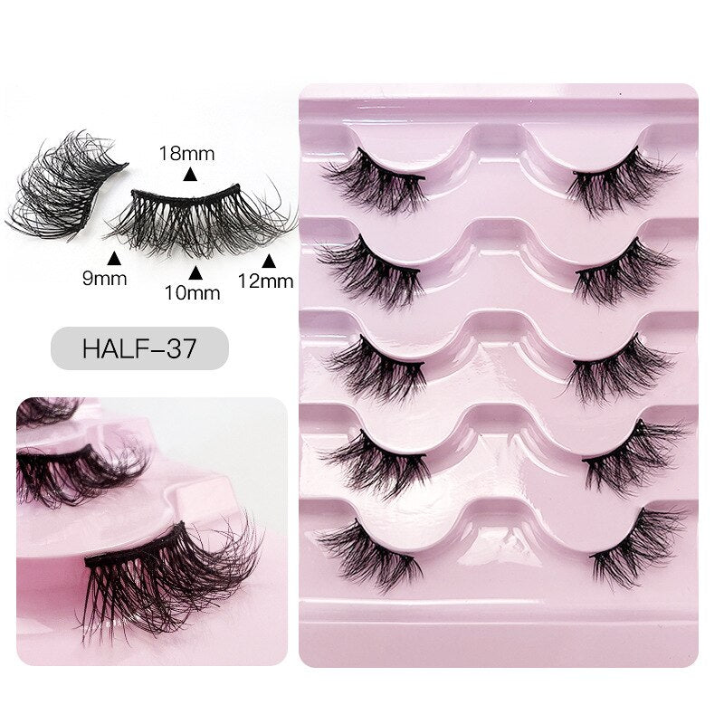 5pairs Half Eye Lash 3D Mink Lashes Faux Wispy Natural Crisscross False Eyelashes Halves Fake Eyelash Extension