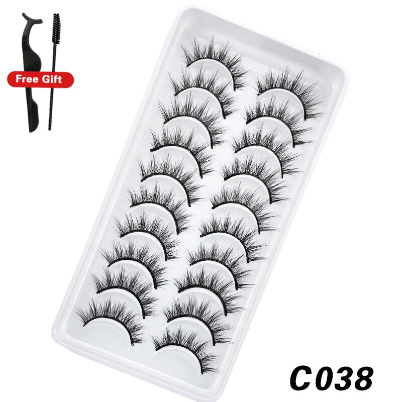 10Pairs 3D Faux Mink Lashes Natural Long Short Full Strip Lashes Soft Plump Eyelashes Extension