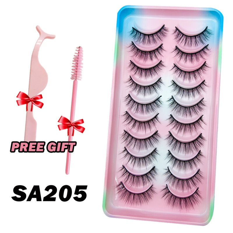 Natural Lashes 5/10 Pairs Eyelashes 3D Mink Manga Lashes Strip Lashes Band Soft Light False Eyelashes