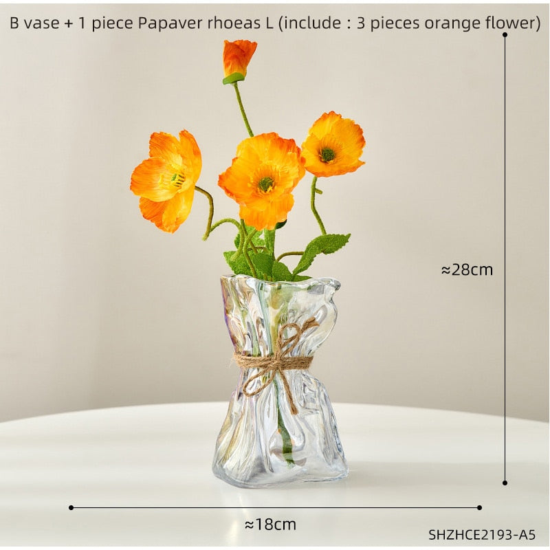 Transparent Glass Flower Vase Home Decoration Accessories Luxury Art Hydroponic Floral Bottle Room Decor