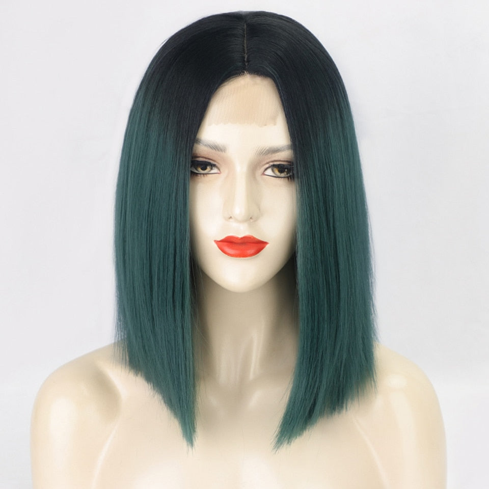 Synthetic Ombre Orange Wig Short Straight Middle Part Bob Wig Natural Yellow/Red Wigs Heat Resistant Fiber