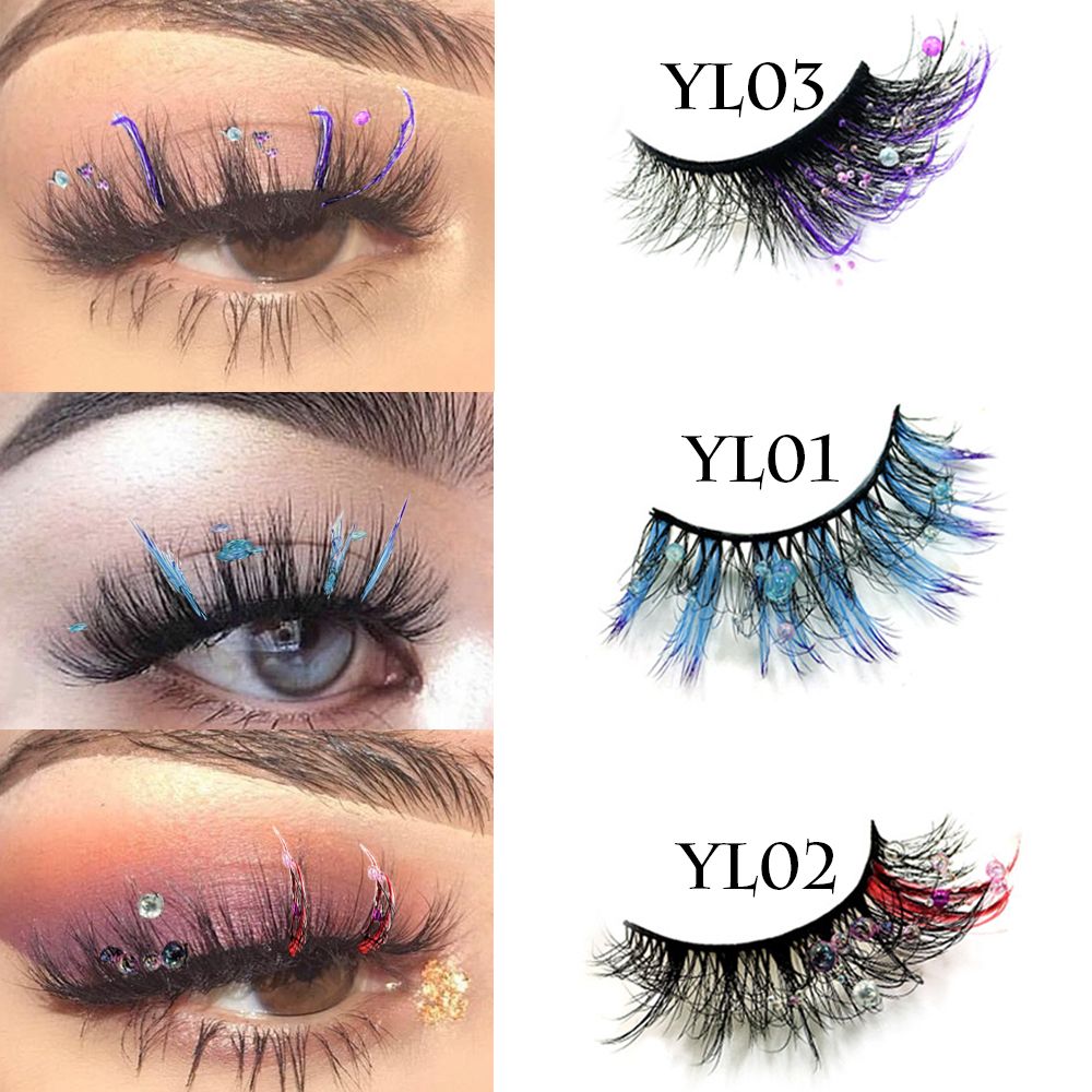 1/5Pairs Colorful Rhinestones False Eyelashes Handmade Glitter Thick Fake Eyelashes Mermaid Tears Pearl Lashes Extension