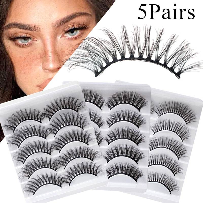 5 Pairs 3d Faux Mink Manga Lashes Little Devil Fairy 3D False Eyelashes Natural Lash Extension
