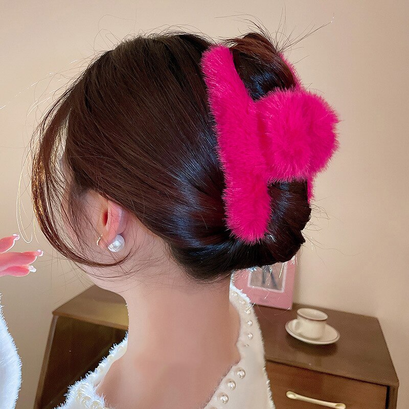 Big Rose Red Hair Clips Winter Plush Soft Popular Hair Catch Cute Warm Hair Accessories y2k Accessories Handmade