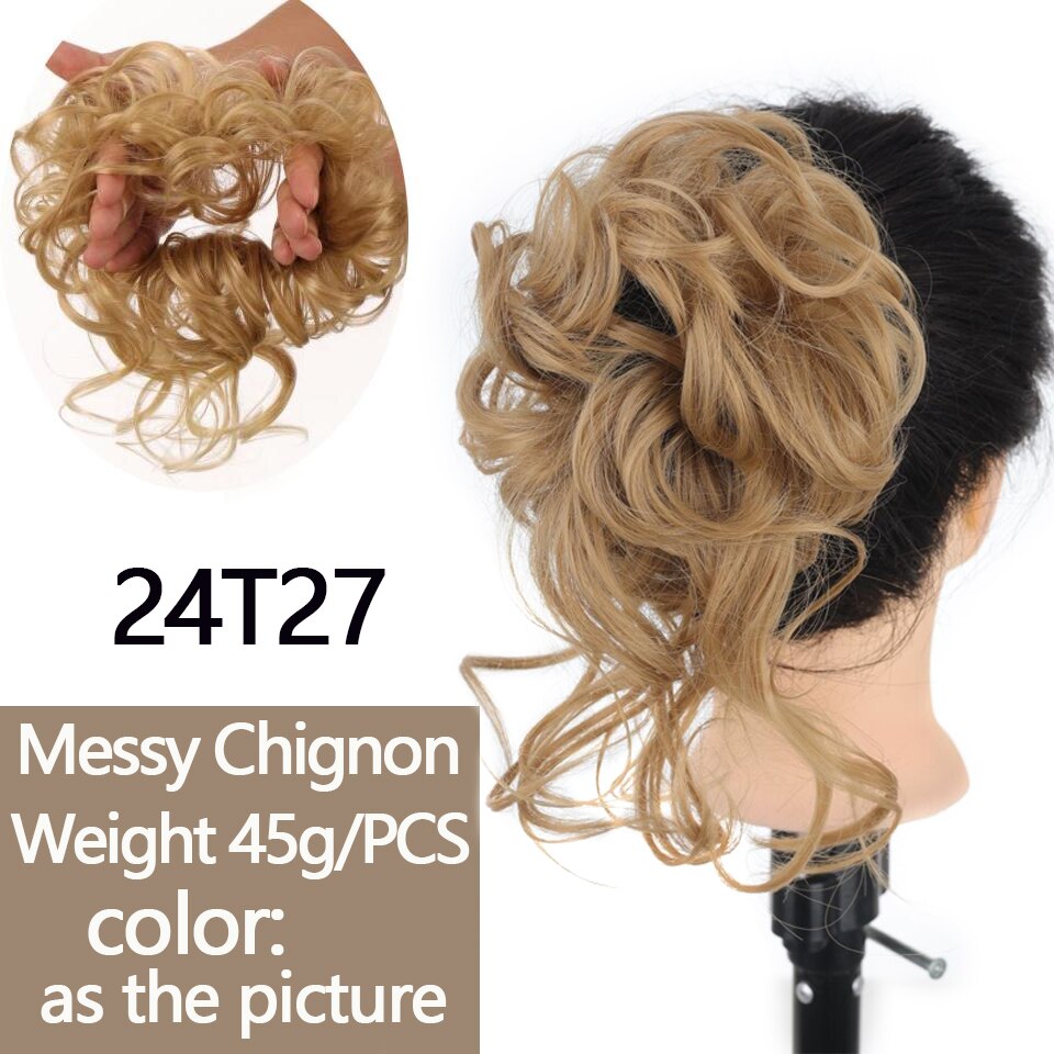 Synthetic Messy Chignon Donut Hair Bun Scrunchies Elastic Hair Rope Rubber Band Curly Hairpiece Black Brown False Hair
