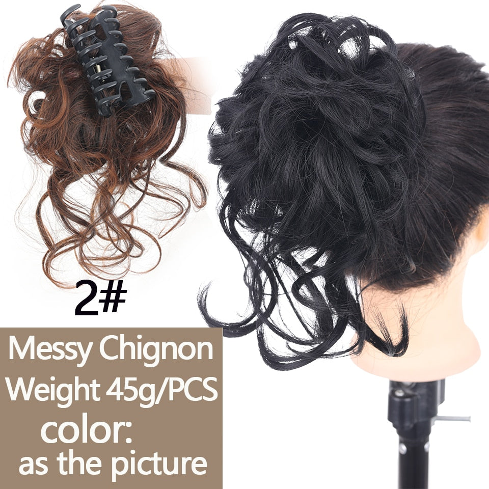 Synthetic Women Hair Buns Curly Chignon Ombre Claw Hair Messy Buns Updo claw Clip In Hairpiece For Women
