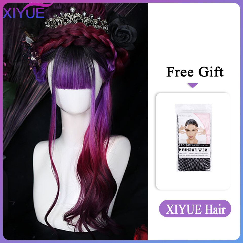 Blue Pink Lolita Wigs Ombre Long Water Wave Cosplay Wigs Synthetic Hair Wigs Heat Resistant For Women