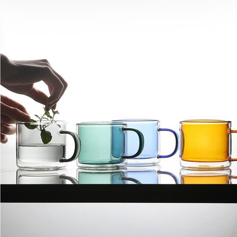 250ml Wine Glasses Drinking Tumbler Whiskey Vodka Cup Coffee Juice Water Cups Tea Creative Mug Double Bottom Glass Mugs