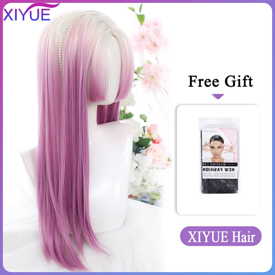 Blue Pink Lolita Wigs Ombre Long Water Wave Cosplay Wigs Synthetic Hair Wigs Heat Resistant For Women