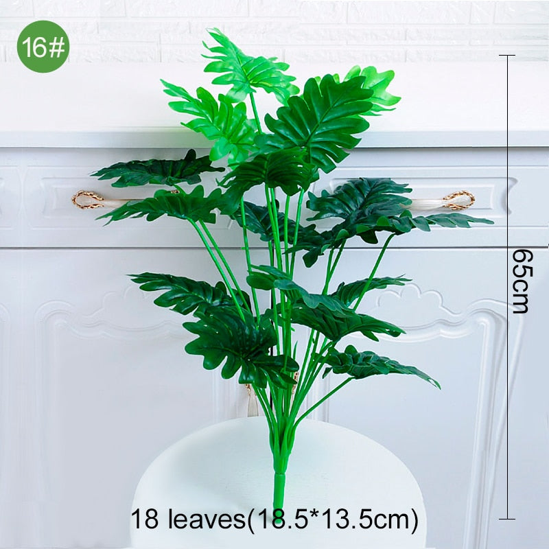 Green Artificial Palm Leaf Plastic Plants Tropical Tree Branch Fake Plants Jungle Home Garden Decor Wedding Decoration