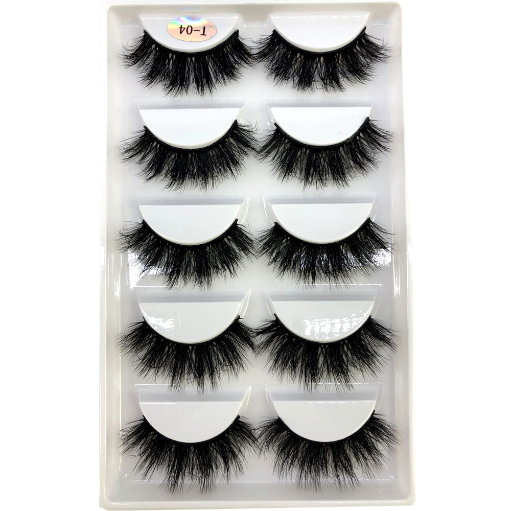 False Eyelashes Cat-Eye Fluffy Faux Mink Lashes 8D Wispy Lashes 5 Pairs Pack Dramatic Long Thick Volume Eyelashes