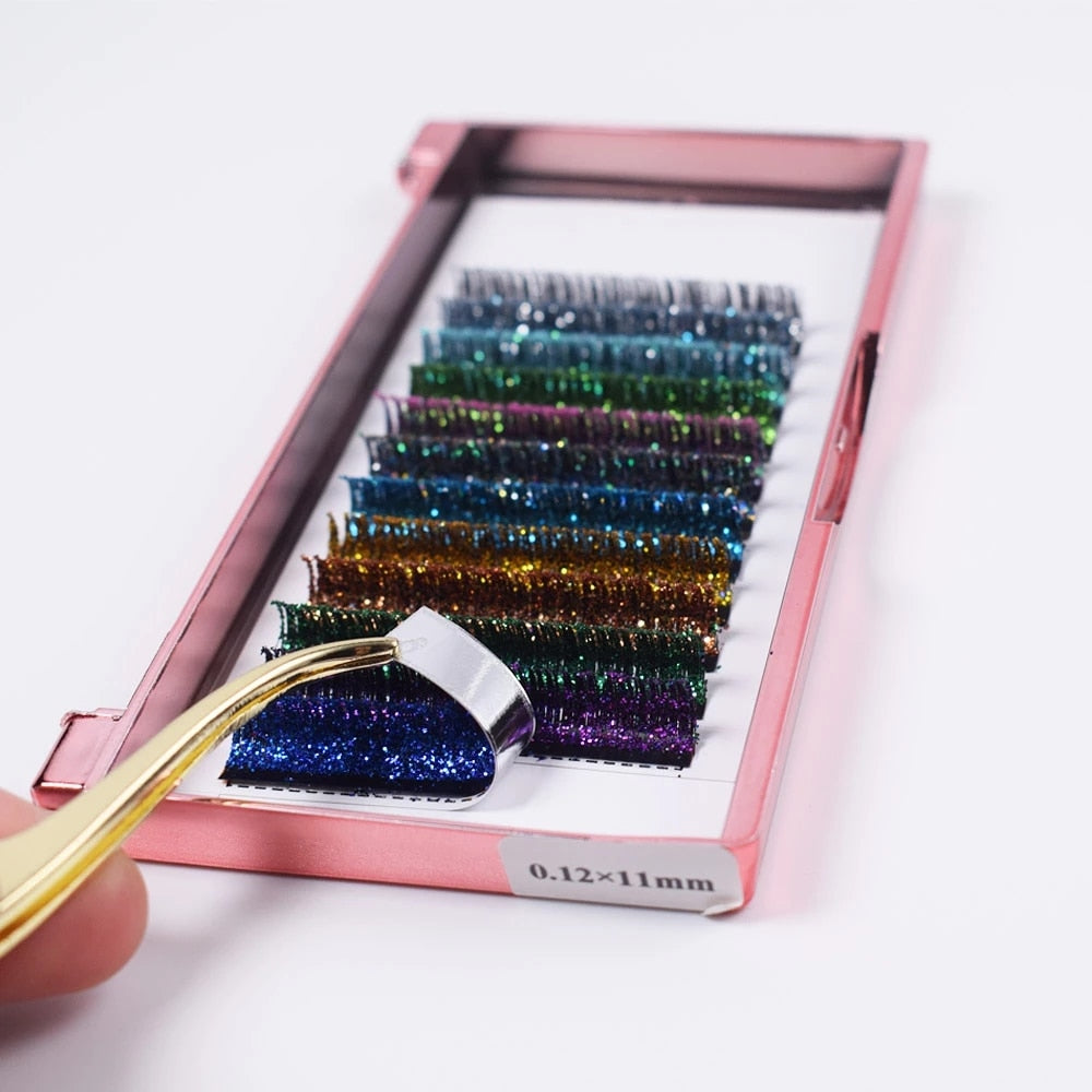 Mix Colors Glitter Eyelash Extensions Shiny Colorful False Lashes Faux Russian Volume Individual Lashes