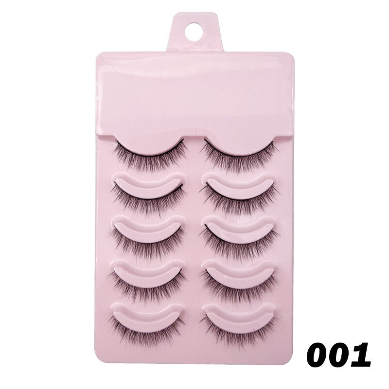 Natural Lashes 5/10 Pairs Eyelashes 3D Mink Manga Lashes Strip Lashes Band Soft Light False Eyelashes