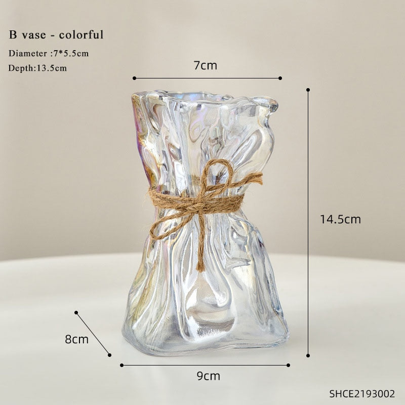 Transparent Glass Flower Vase Home Decoration Accessories Luxury Art Hydroponic Floral Bottle Room Decor