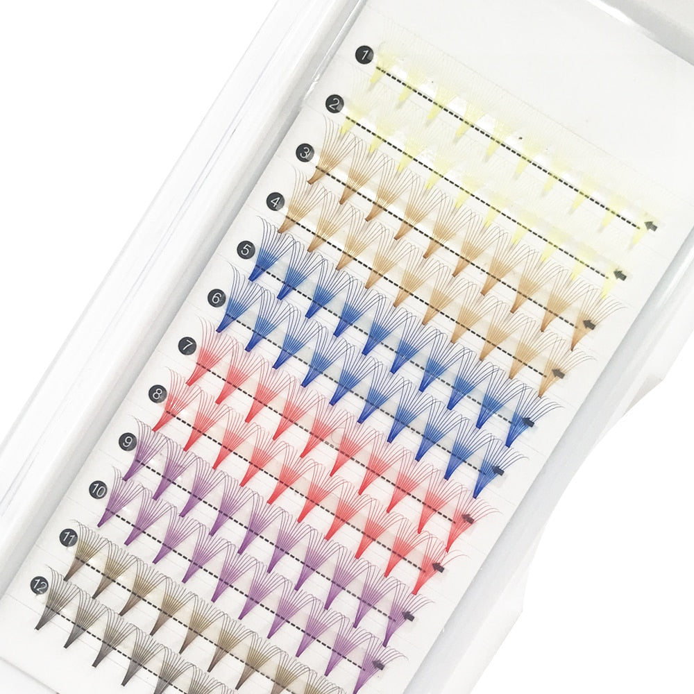 6 Color D Curl False Eyelashes 10D 0.05 Thickness Mix Colored Lashes Russian Premade Volume Fans