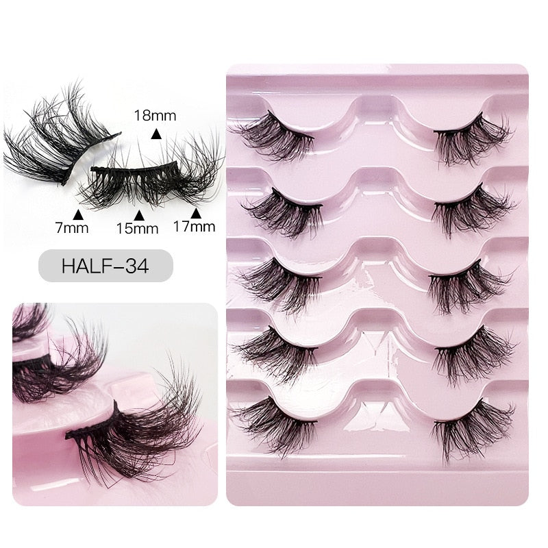 5pairs Half Eye Lash 3D Mink Lashes Faux Wispy Natural Crisscross False Eyelashes Halves Fake Eyelash Extension