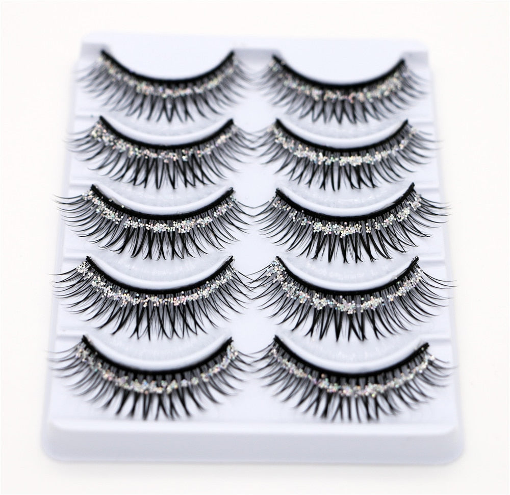 5 pairs eyelash color flash Glitter sequins performance Bushy of fake eyelashes false lashes