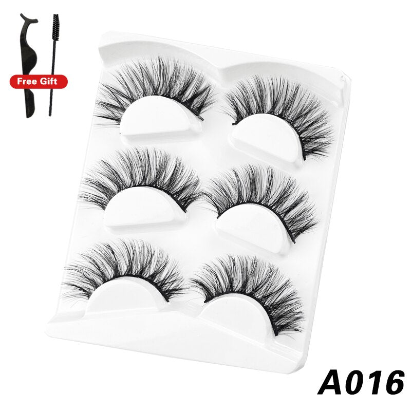 3Pairs 3D Mink False Lashes Faux Cils Natural Fluffy Dramatic Volume Eyelashes Crisscross Soft Eyelash Extension