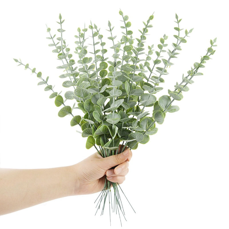 6/12/18pcs Artificial Eucalyptus Leaves Fake Plant Green Branch For Wedding Party Home Garden Decoration Wreath Flower