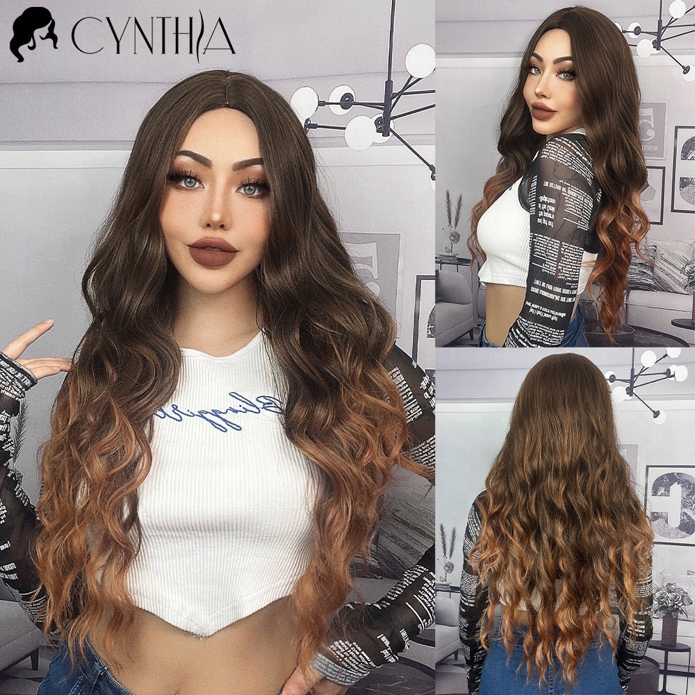 Blonde Synthetic Wig for Woman Long Body Wave Hair Cosplay Lolita Party Natural Heat Resistant Wigs Fiber Daily Hair