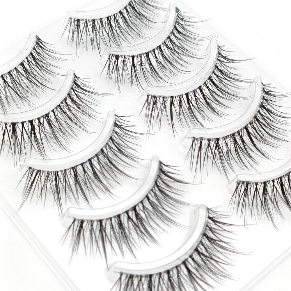 Invisible band Lashes 5 Pairs 3D Faux Mink Lashes Natural short Transparent Terrier Lashes Clear Band Soft Eyelashes