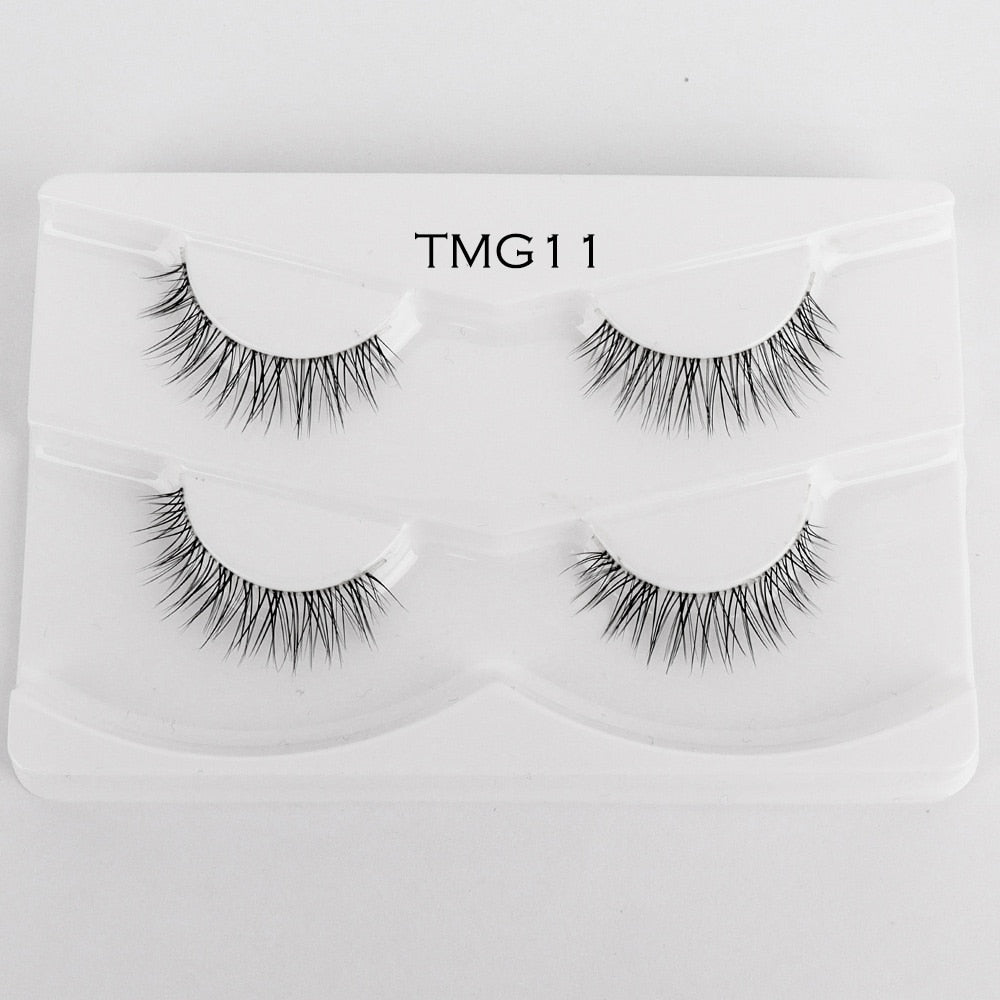 2pairs Clear Band Eyelashes Mink 3D Natural Long False Lashes Invisible Thin Band Eyelash Handmade Crisscross Lashes Makeup