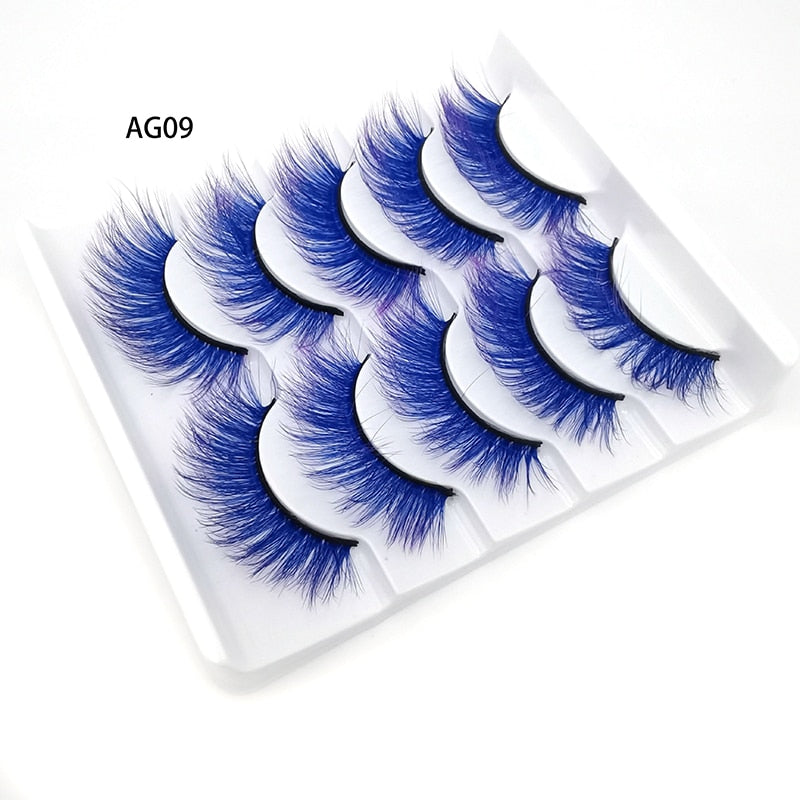 Gradient Color False Eyelashes 5pairs 3D Faux 100% Mink Fake Lashes Hair Fluffy Soft Lash Extension Reusable