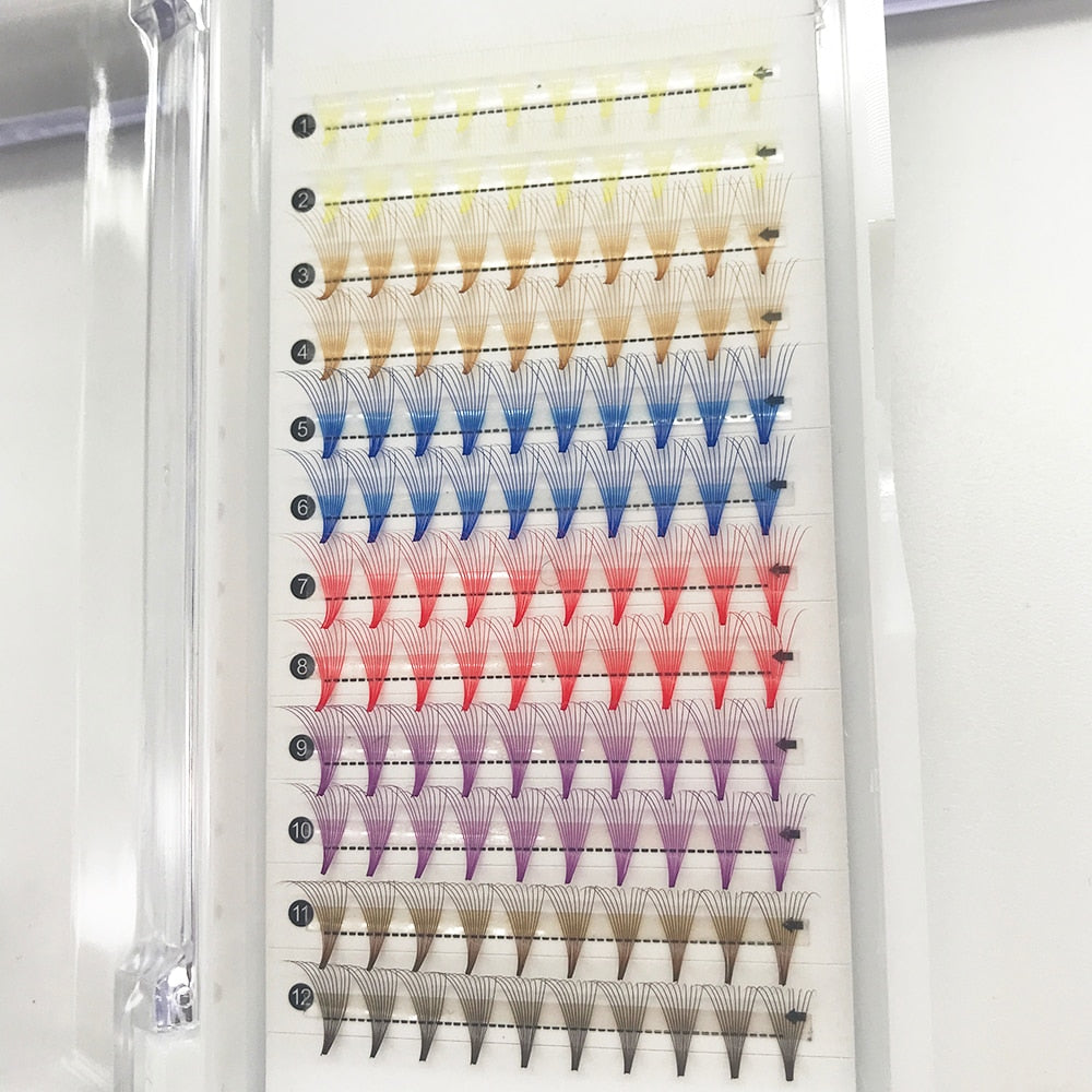 6 Color D Curl False Eyelashes 10D 0.05 Thickness Mix Colored Lashes Russian Premade Volume Fans