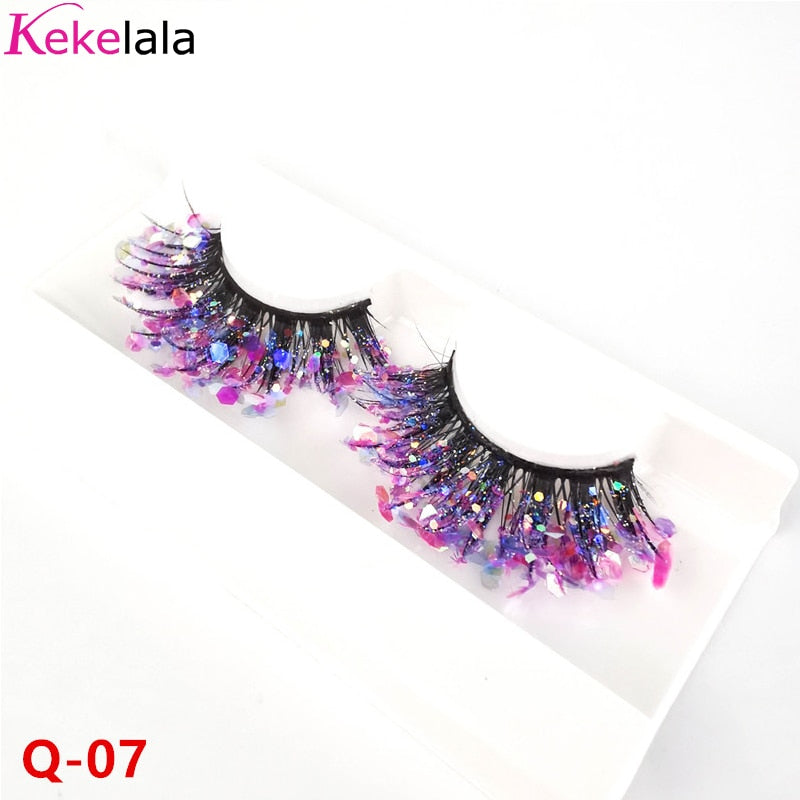Unique Shining Colored Eyelashes Gold Pink Green Glitter Colorful False Eye Lashes Dramatic Halloween Party Rainbow Cilias