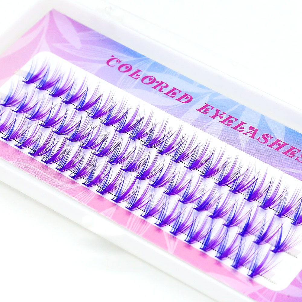 Blue Purple Mix Colored Lashes Cluster Eyelash Extension Natural Long 20D Volume Effect Faux Bunche Individual