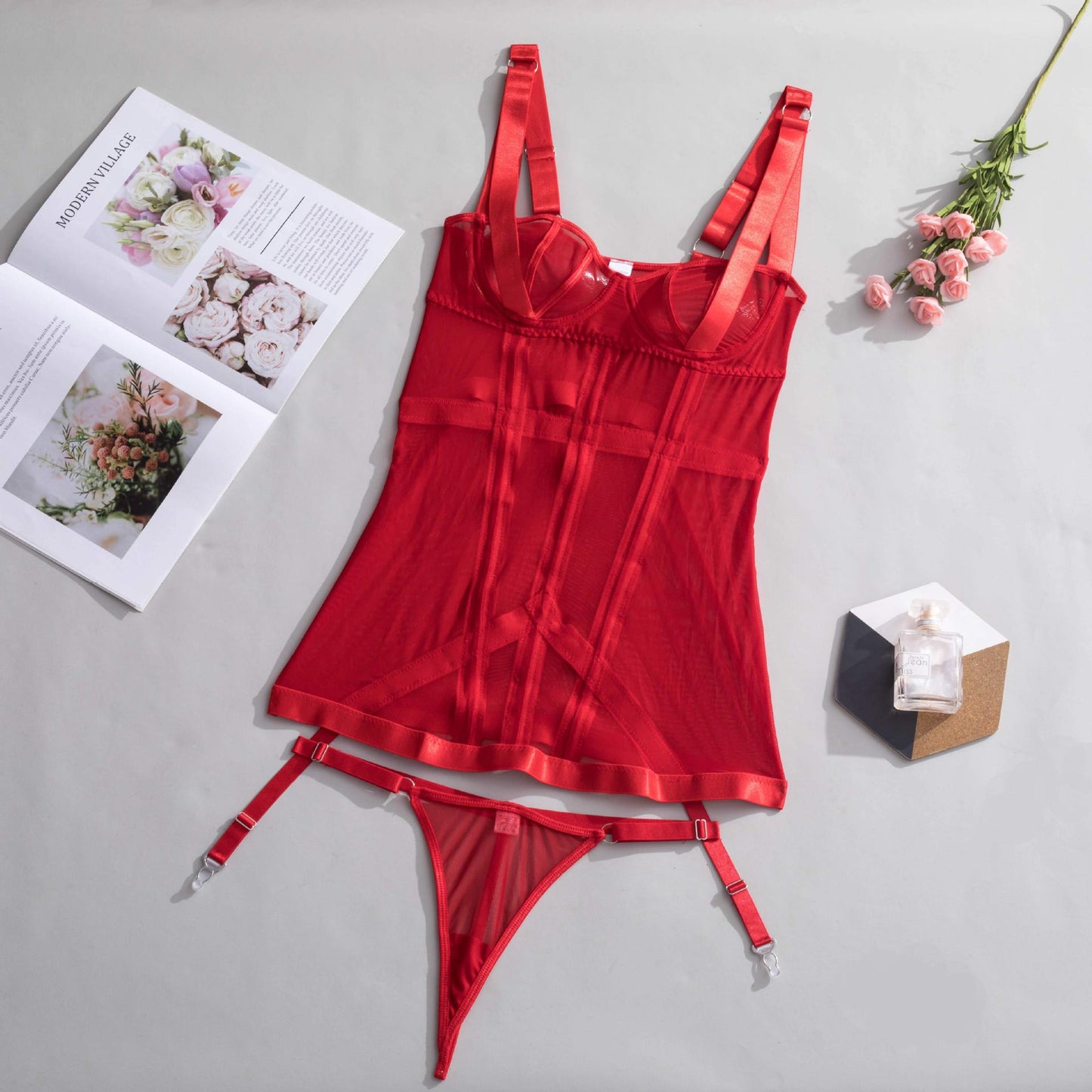 Sexy Mujer Puta Lace Lingerie Dress Transparent Mini Nightgown Thongs Hot Exotic Clothes Babydoll Porn Sleepwear