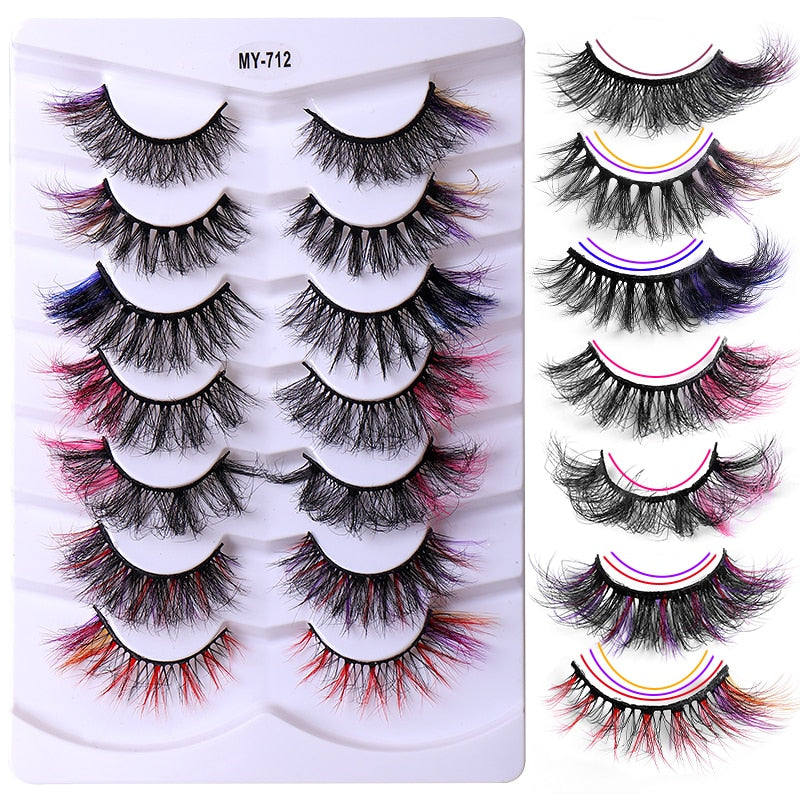 7pairs Colored Lashes 22 Styles 3d Mink Lashes Dramatic Colorful Natural Eyelashes Extension Fake Eyelashes