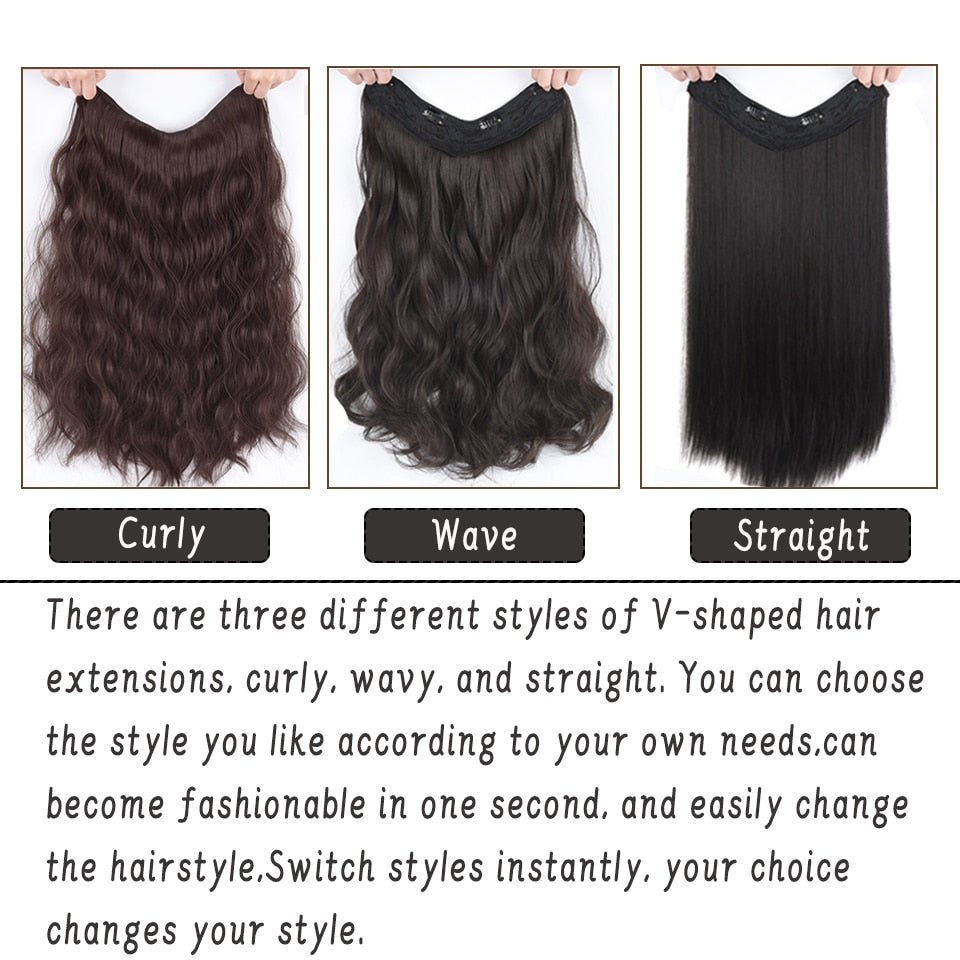 Synthetic Hair Fake Hair Extensions Clip Hairpiece V-Shaped Half Wig Natural Wavy Extension False Strands On Hairpins Women