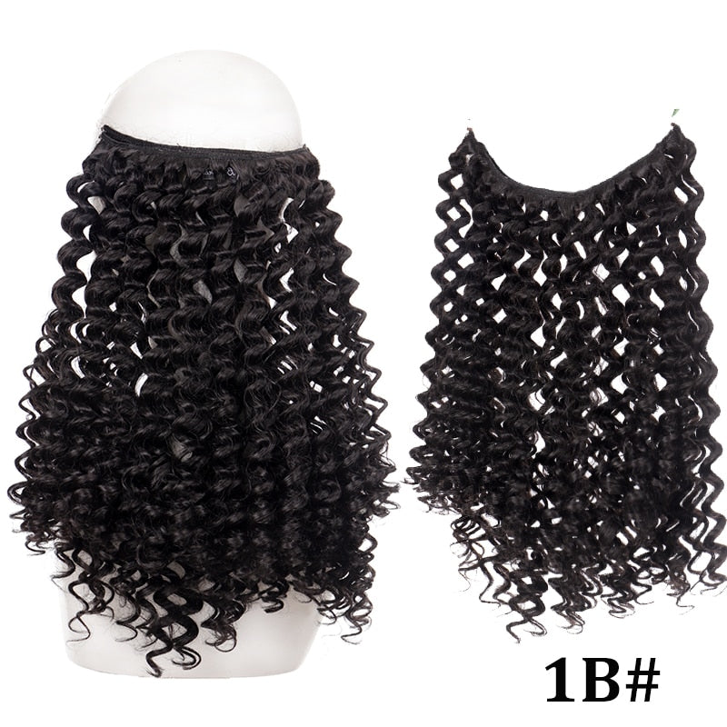 Natural Synthetic Hair Extension Clipless Invisible Hair Extension Ombre Black Curly Long Wig for Women Hair Extensions