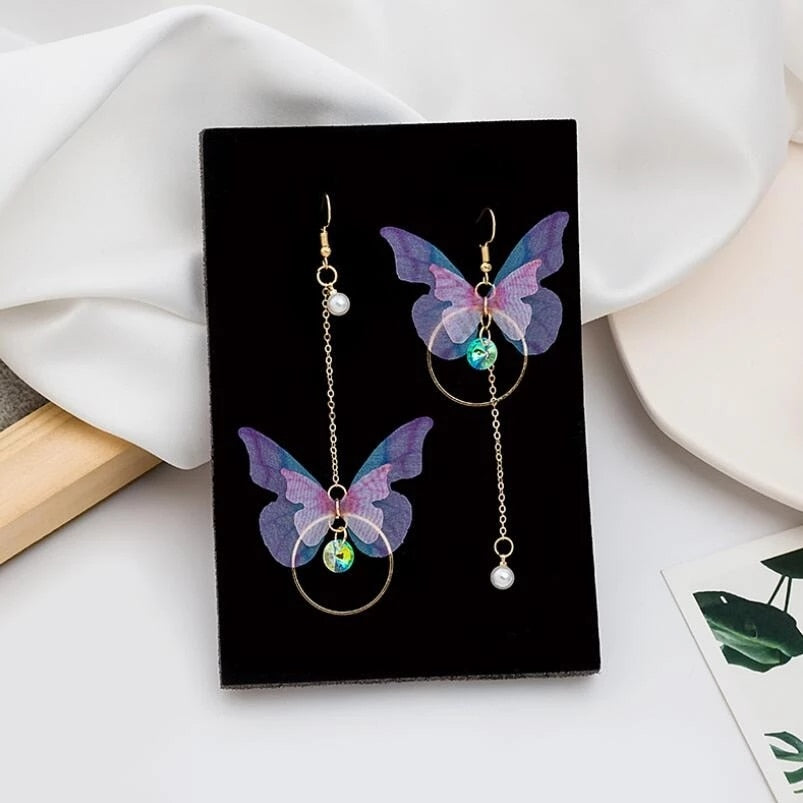 Long Tassel Transparent Yarn Blue Purple Butterfly Earring Drop Earring For Women Girl Party Hot Jewelry