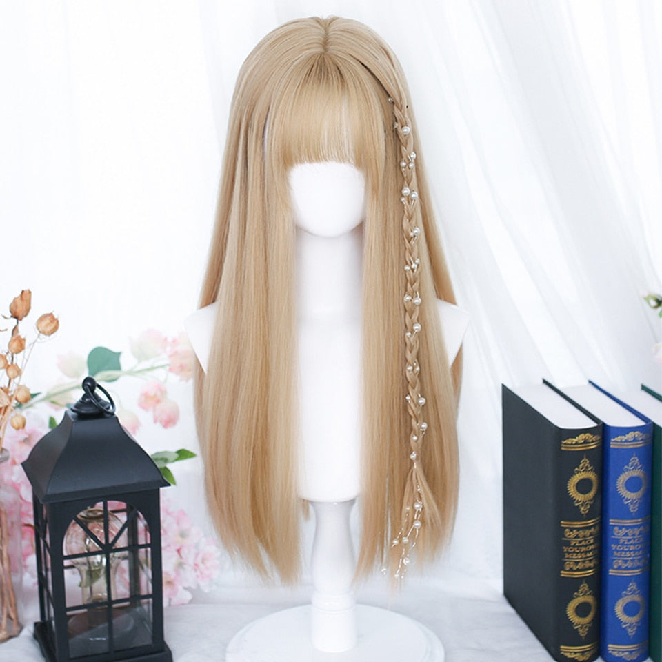 lolita wigs Long straight wigs lady gray blue high temperature resistant synthetic wig cosplay party natural wig