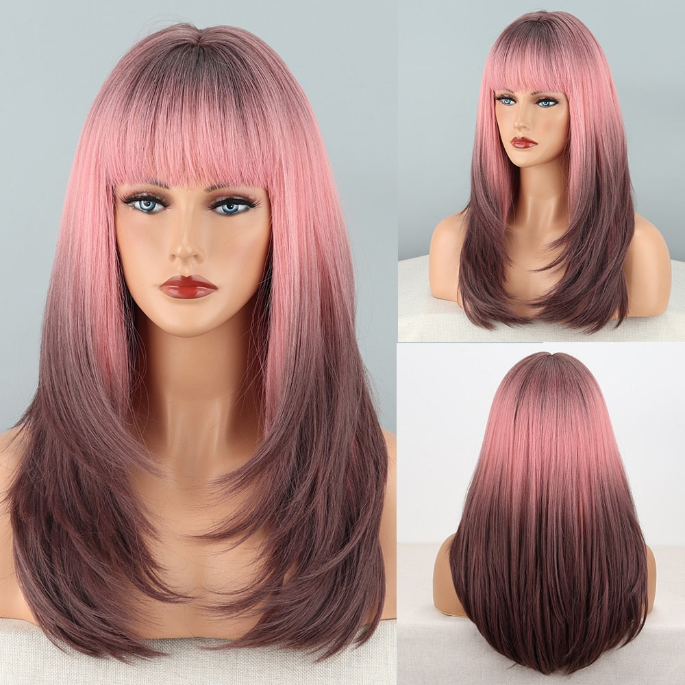 Long Wavy Green Synthetic Wig Women's Heat-Resistant Natural Half Part Cosplay Party Lolita Red Black Pink Wig