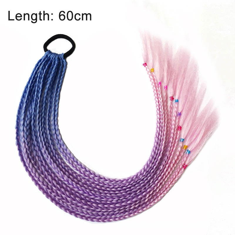 Hair Color Gradient Dirty Braided Ponytail Elastic Hair Band Rubber Headband 60cm