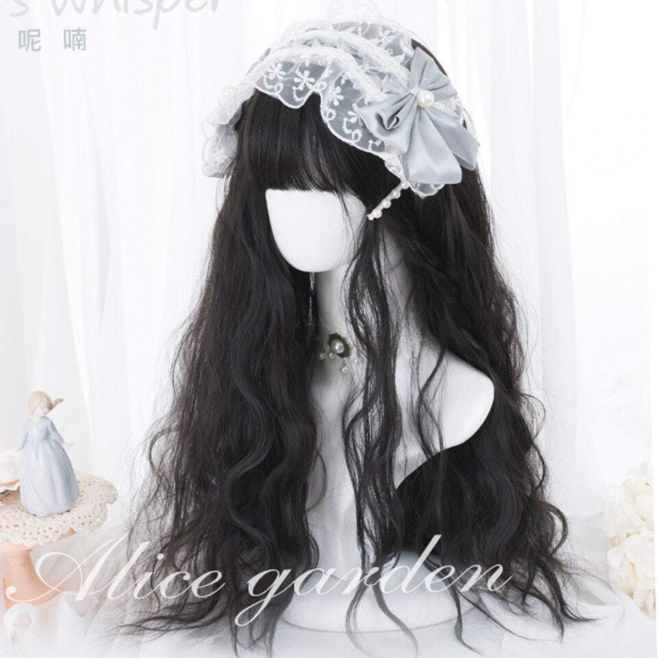 Synthetic long wavy curly hair female cold brown black cosplay Lolita pink purple blue wig heat-resistant bangs