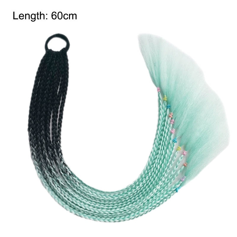 Hair Color Gradient Dirty Braided Ponytail Elastic Hair Band Rubber Headband 60cm