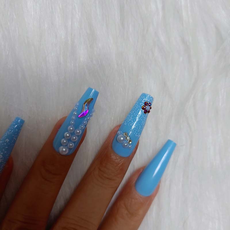 24pcs luxury jewelry long ballet coffin fake nails crystal diamond Transparent