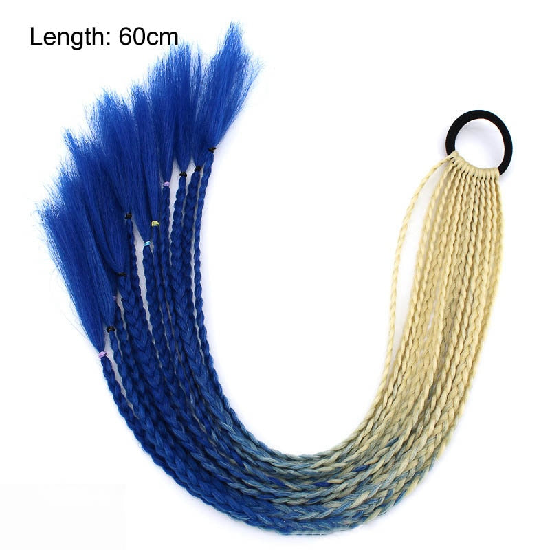 Hair Color Gradient Dirty Braided Ponytail Elastic Hair Band Rubber Headband 60cm